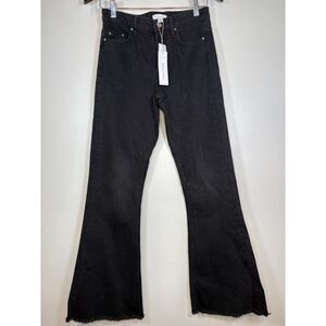 Topshop flare button fly black distressed jeans NWT